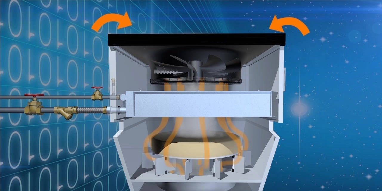 Cutaway of the OXA vortex diffuser — guide blades forming the swirling air stream